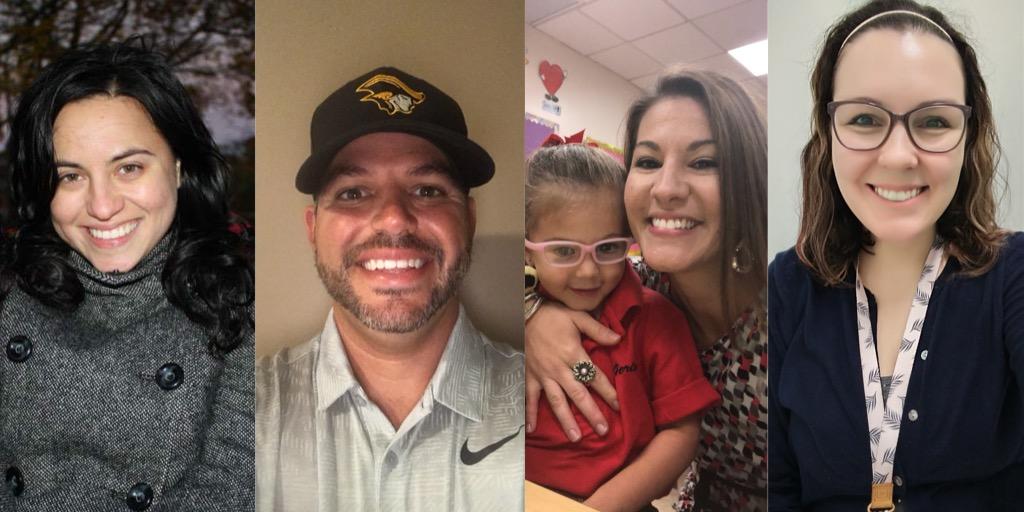 Ms. Cardenas (left), Mr. Garcia (second on left), Ms. Field (right), and Ms. Fermin are eager to get their Heritage journey underway. Ms. Bolanos (second from right) has returned to Heritage after teaching at St. Thomas Aquinas High School for four years. (Photos submitted by Raquel Bolanos, Marianna Cardenas, Katherine Field and German Garcia)
