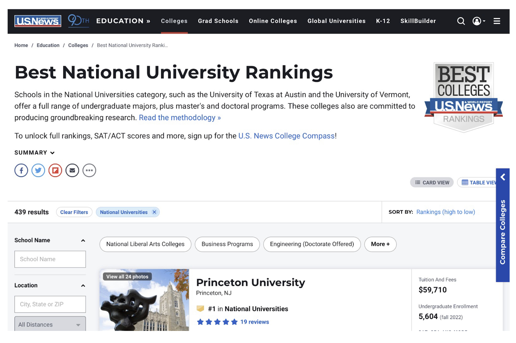 Comparing college rankings U.S. News v.s. Wall Street Journal